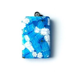 Signed Murano Glass Aqua White Flowers Mosaic Pendant